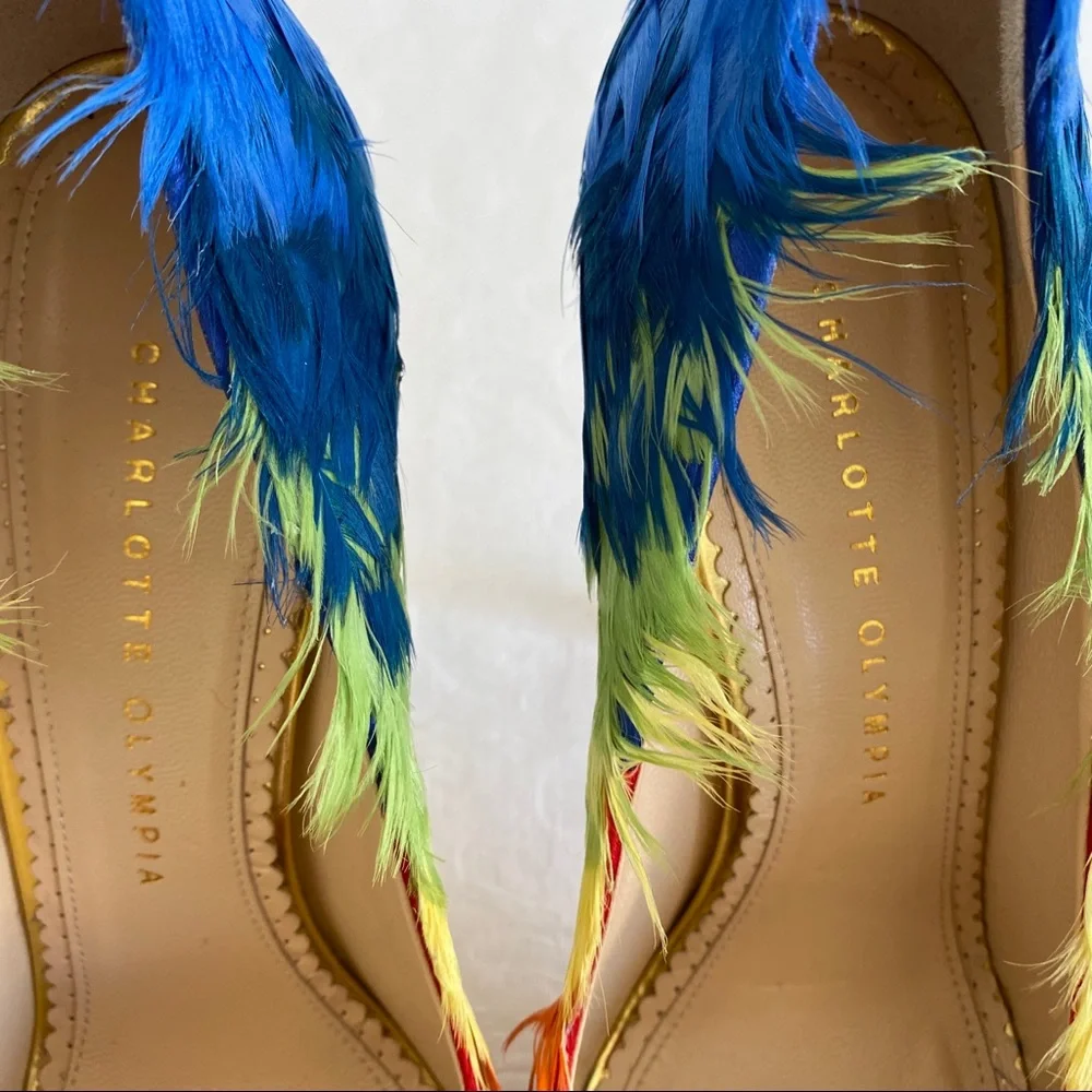 Charlotte Olympia Dolly Rainbow Feathered Pump